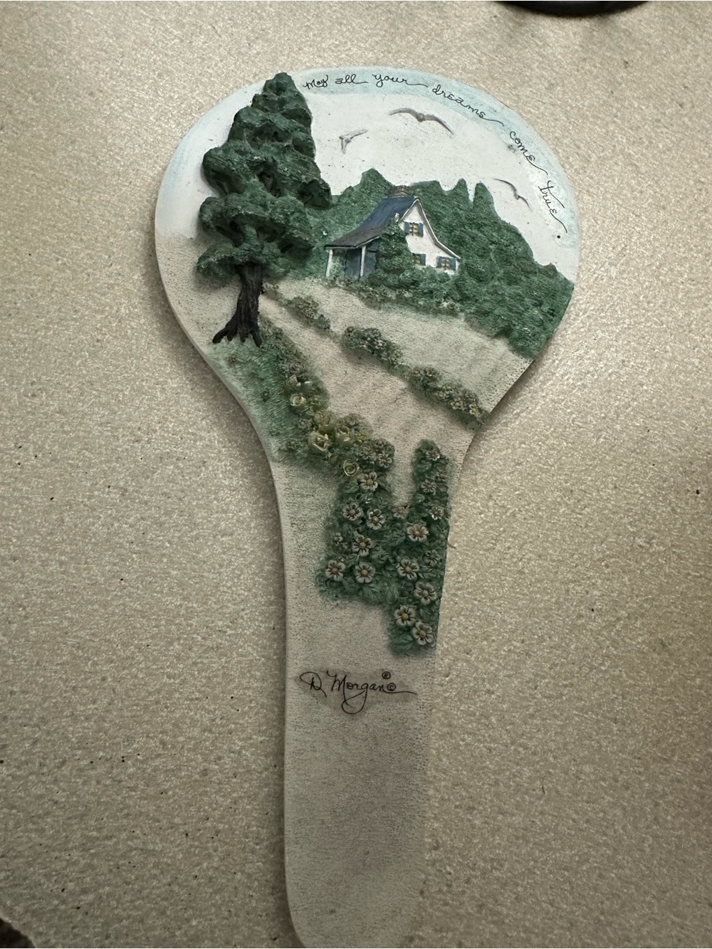 VTG D. Morgan signed 3D textured slate Paddle art “The Country Homestead”